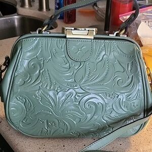 Floral Embossed Patricia Nash Crossbody Bag in Mint Green